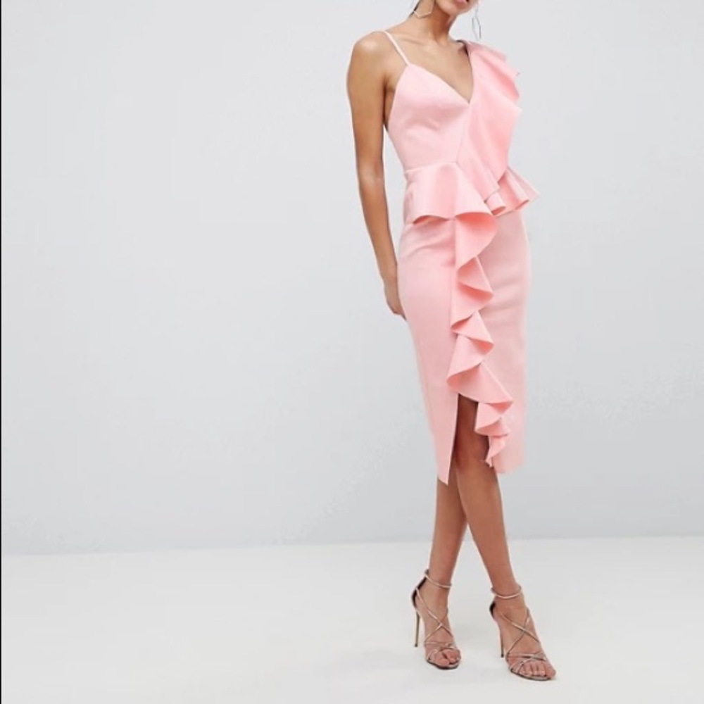 ASOS Scuba Asymmetric Ruffle Front Midi
